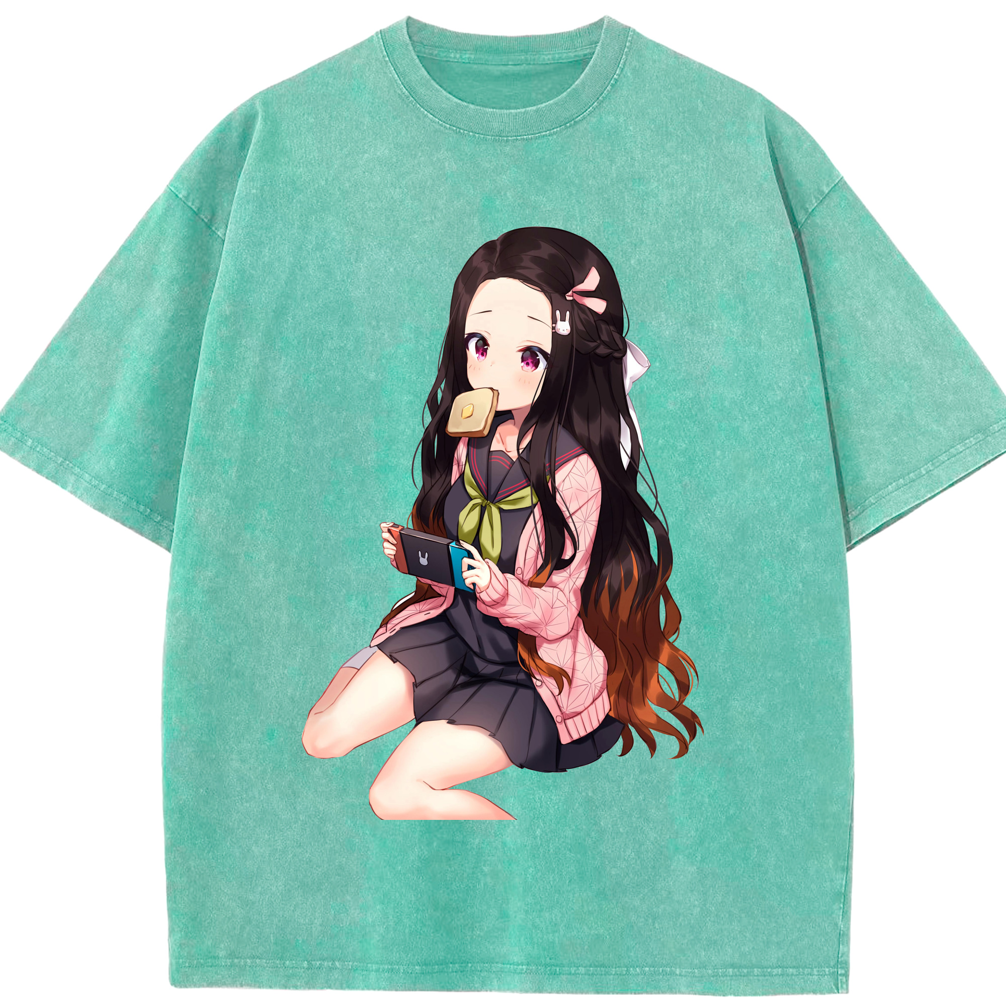 （画像用） 鬼滅の刃（きめつのやいば）竈門 禰󠄀豆子／かまど ねずこ Kamado Nezuko 綿100% ヴィンテージ風 半袖Tシャツ（フロントプリント）